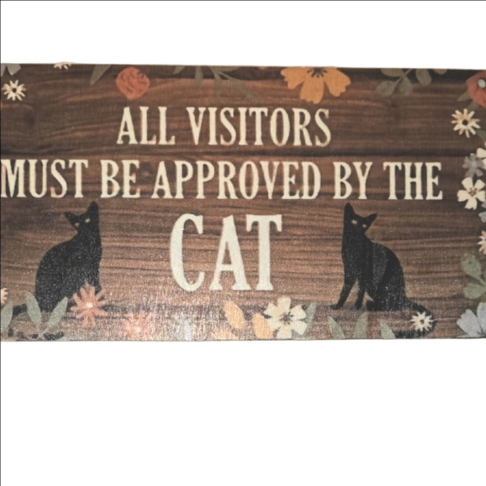 Charming Cat Approval Sign with Floral Accents